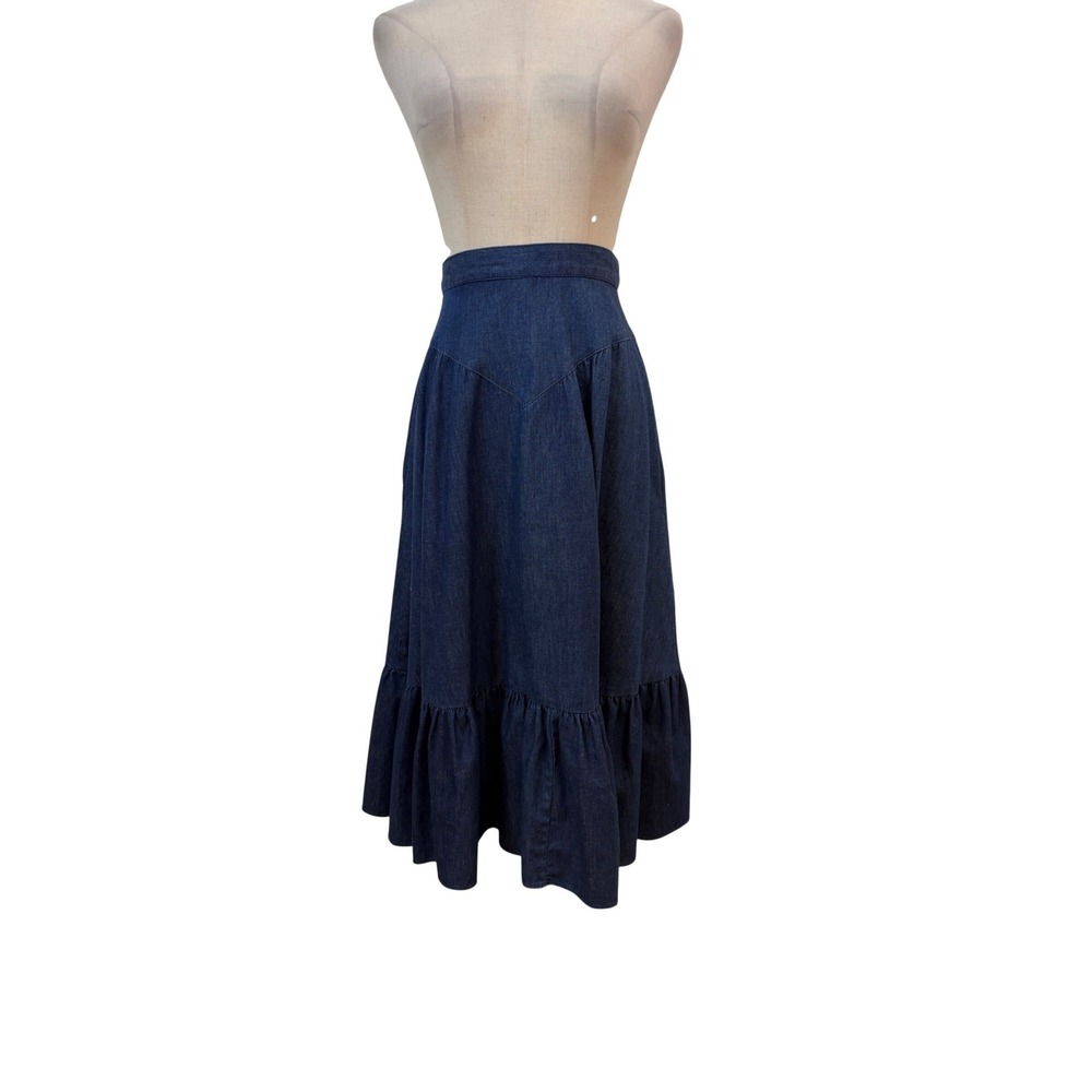 Vtg 70S Gunne Sax Skirt 26 Blue Denim Prairie Midi high waist Boho cottagecore